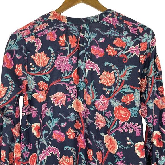 Lucky Brand | Navy Colorful Floral Print Boho Popover Tassels Long Sleeve Top - Picture 5 of 12